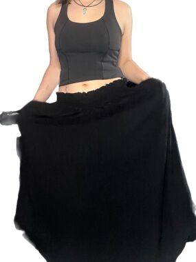 Eclipse Black A-Line Midi Skirt with Elastic Waist